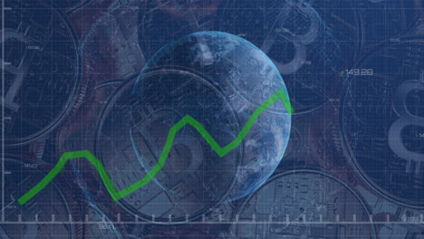 Animation-Der-Grünen-Linienverarbeitung-Und-Des-Globus-über-Bitcoins