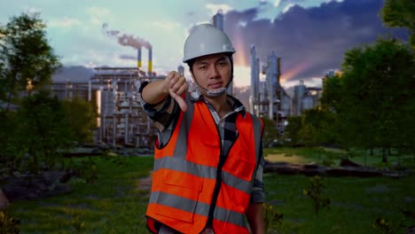 displeased construction worker at industrial site