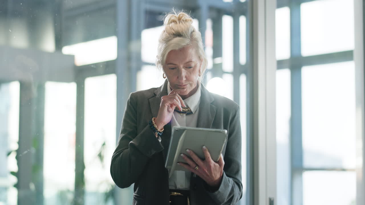 Mature Businesswoman Using Digital Tablet in Modern Office