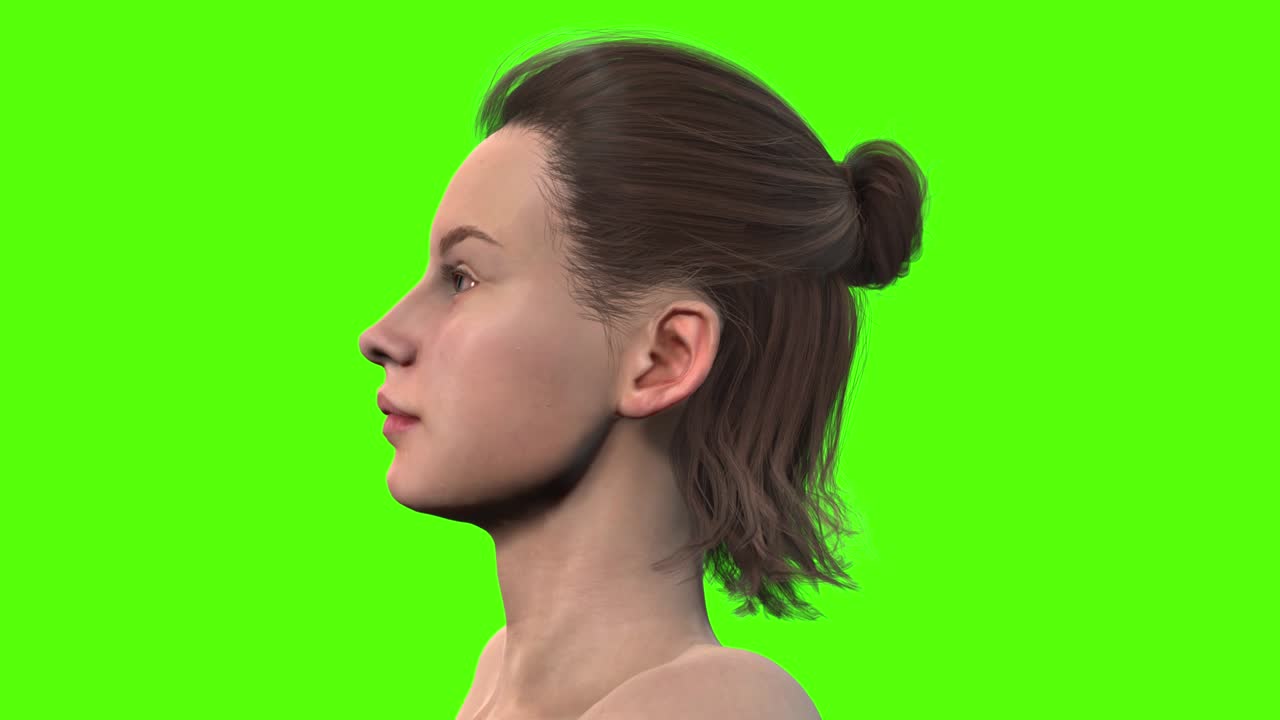 3D render of woman, concept of digital avatar in metaverse. Isolated on green background.