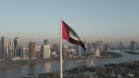 D-LOG:-Aerial-view-of-the-Flag-of-the-UAE,-The-national-symbol-of-United-Arab-Emirates