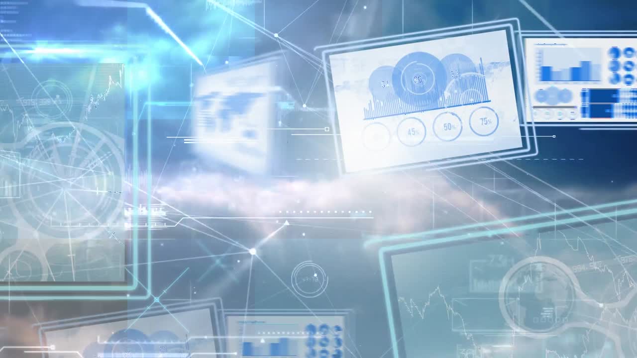 animación digital de pantallas de computadora con gráfico de negocios 4k