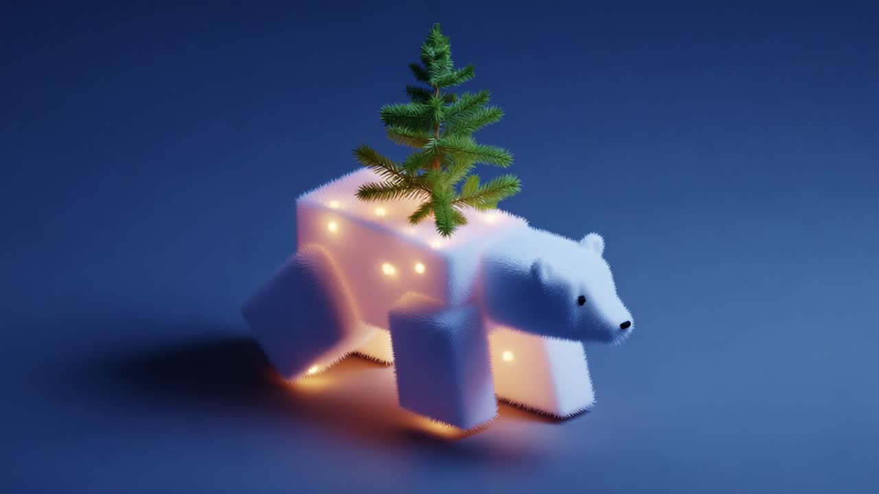 A Cute Decorative Polar Bear Sculpture with Lights and a Christmas Tree, Perfect for Adding a Festive Touch to Any Holiday Decor, Blending Playfulness with Holiday Spirit and Cheer