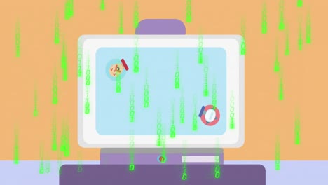 Animation of binary coding, ai chat on computer and data processing