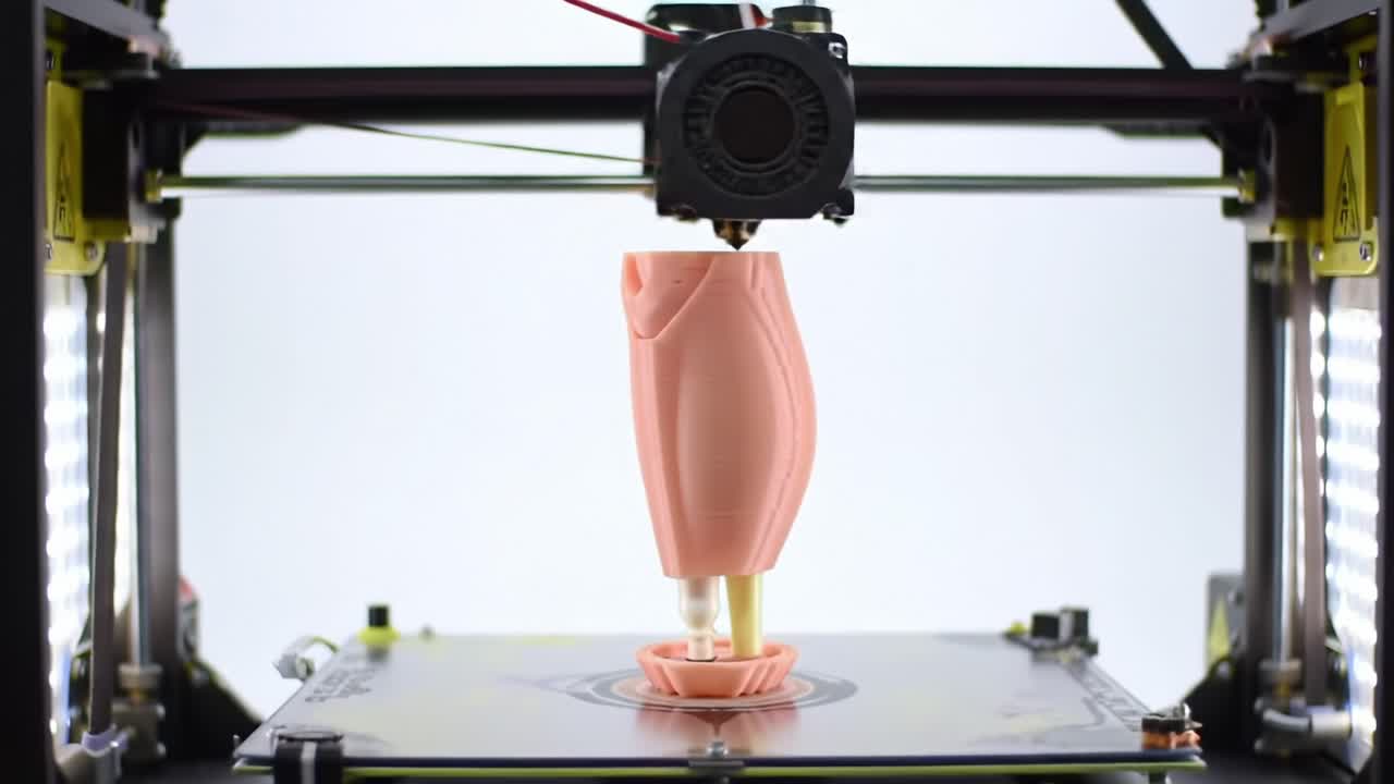 Innovative 3D Printing Process in Action: A Close-Up of a Detailed Component Being Fabricated Layer by Layer on a State-of-the-Art Printer