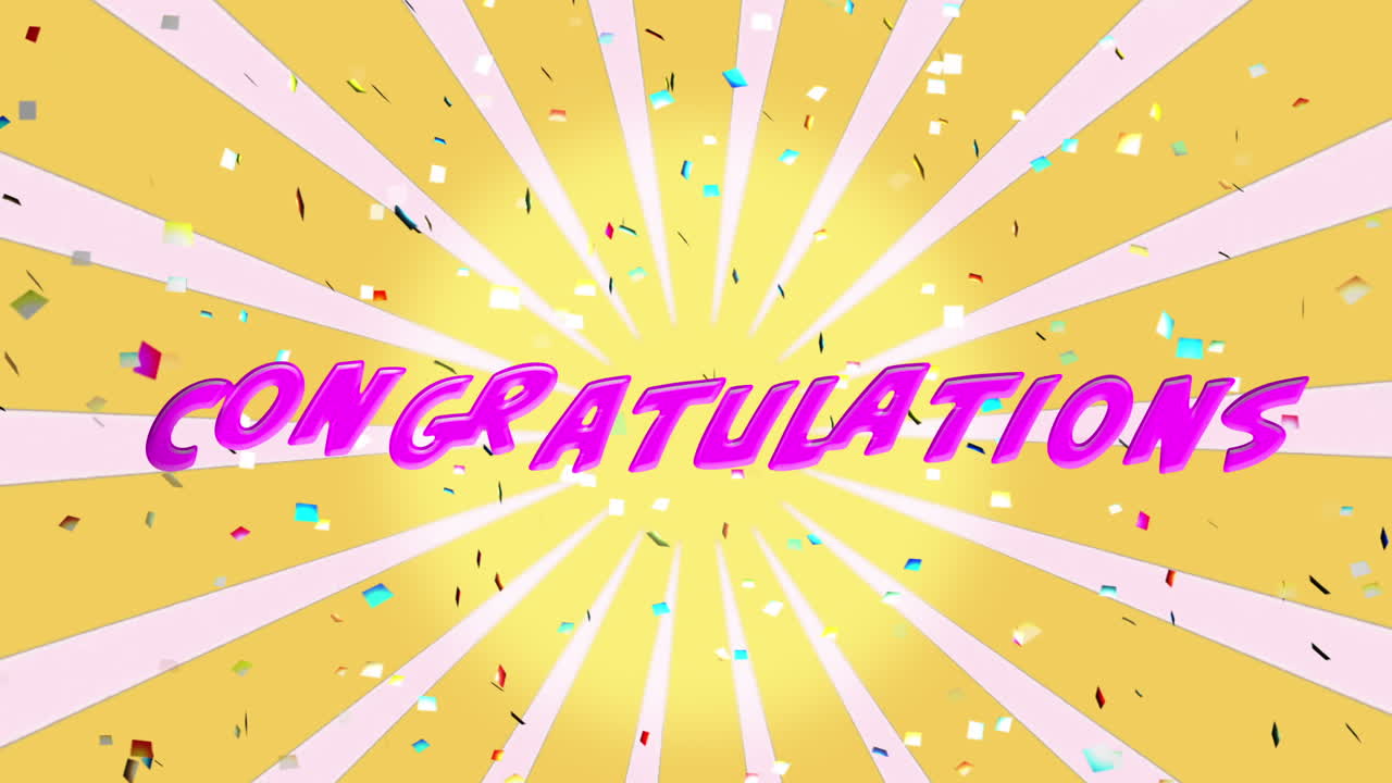 회전하는 노란색과  ⁇ 색 줄무 ⁇ 에 쓰여진 축하