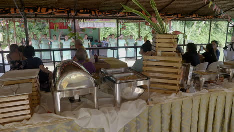 a river cruise on the loboc river in the bohol in the philippines. this was a majestic lunch cruise that took you through a scenic route to the busy falls and back.