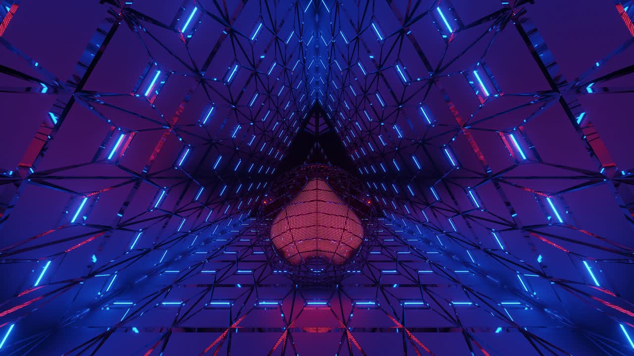 forma de corazón rojo que brilla el camino a seguir en vidrio azul roto que refleja la arquitectura de la superficie, animación gráfica 3d