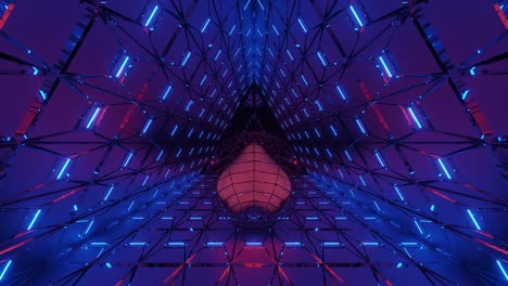 Red-heart-shape-form-shining-the-way-forward-in-blue-broken-glass-reflecting-surface-architecture,-rendered-3d-graphic-animation