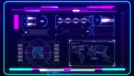 animation of dna strand and data processing over dark background