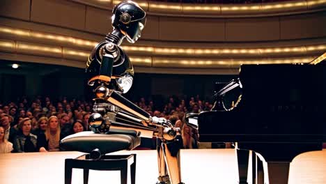 robot playing piano for an audience