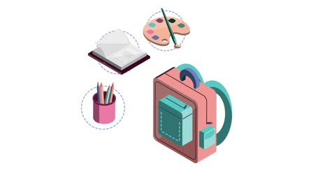 supplies school isometric style animation