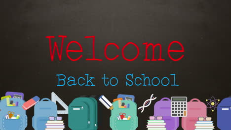 welcome back to school text with schoolbags background