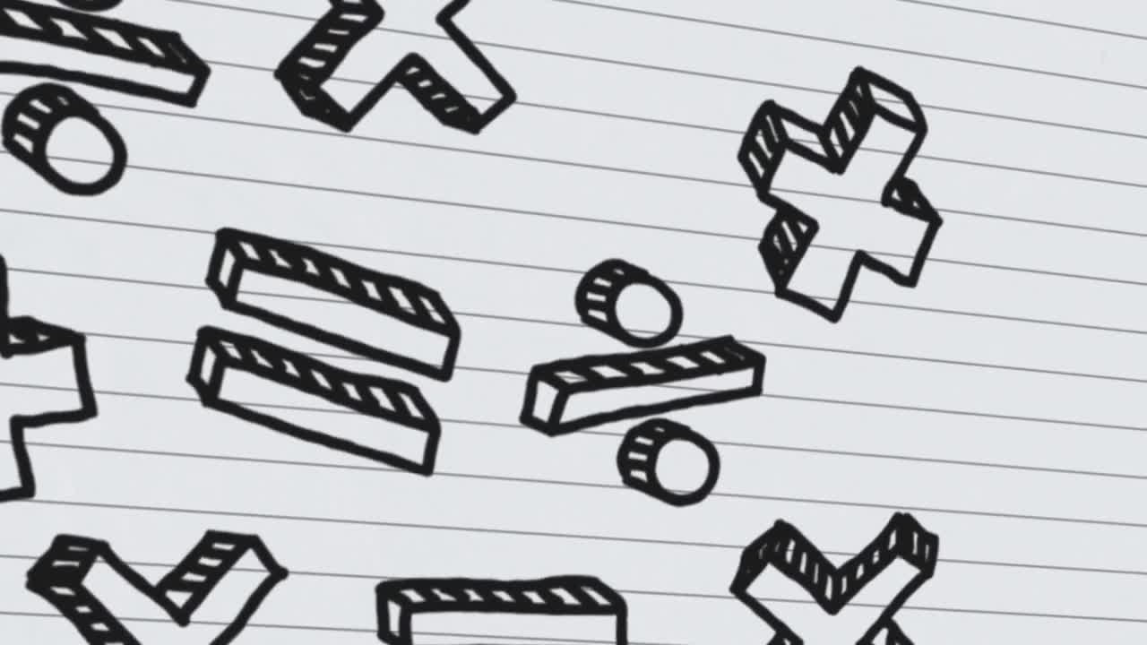 animación de cantos matemáticos que caen sobre un fondo blanco