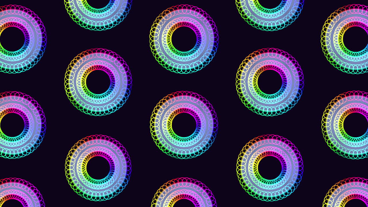 Colorful circles forming intricate pattern on black background