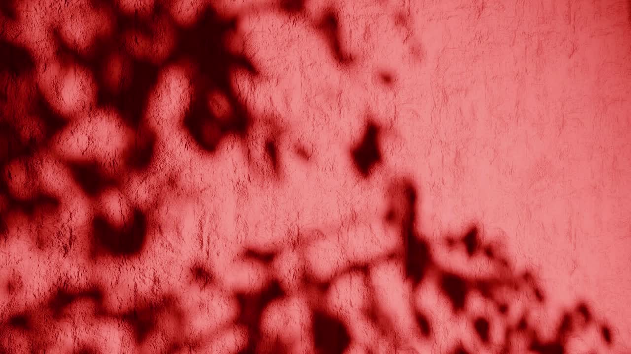 Shadow of tree branches on textured red plaster wall with natural sunlight. Abstract nature-inspired background. Design for wallpaper, banner, greeting card, poster, header vertical