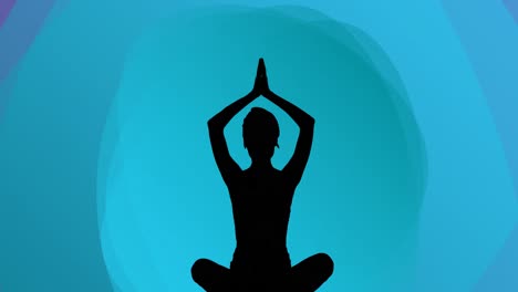 animation of woman meditating silhouette on blue background