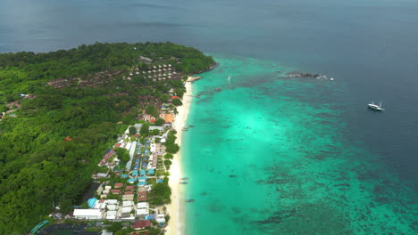 aerial reverse shot over long beach, koh phi phi