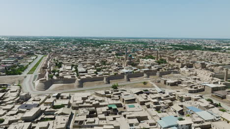 islamic old town of khiva in uzbekistan - aerial drone shot