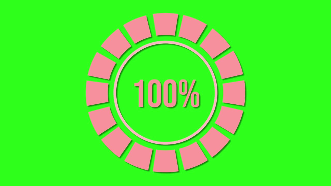 Circular progress bar animation with percentage increments from 16% to 100% against a vibrant green background