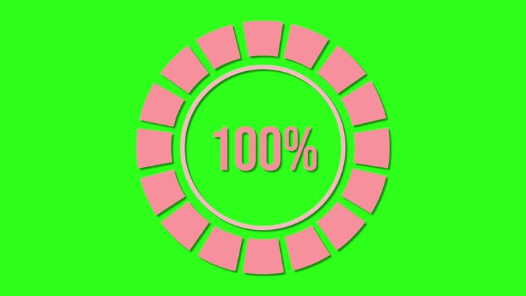 Circular progress bar animation with percentage increments from 16% to 100% against a vibrant green background