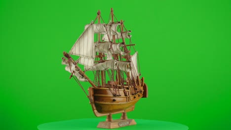 scale wooden model ship endeavor royal navy research vessel that lieutenant james cook in a turntable with green screen for background removal