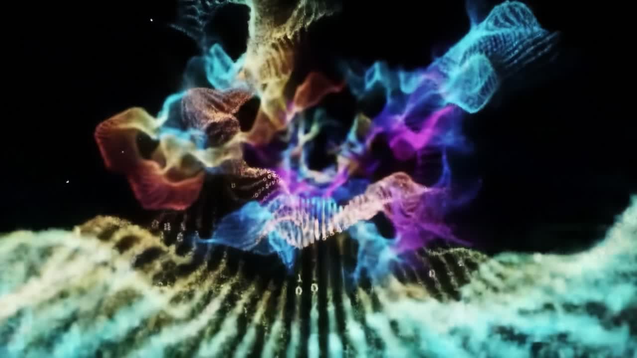 A Vibrant Journey Through Digital Waves: Captivating Visuals of Colorful Light Patterns and Haunting Soundscapes in a Hypnotic Spectacle