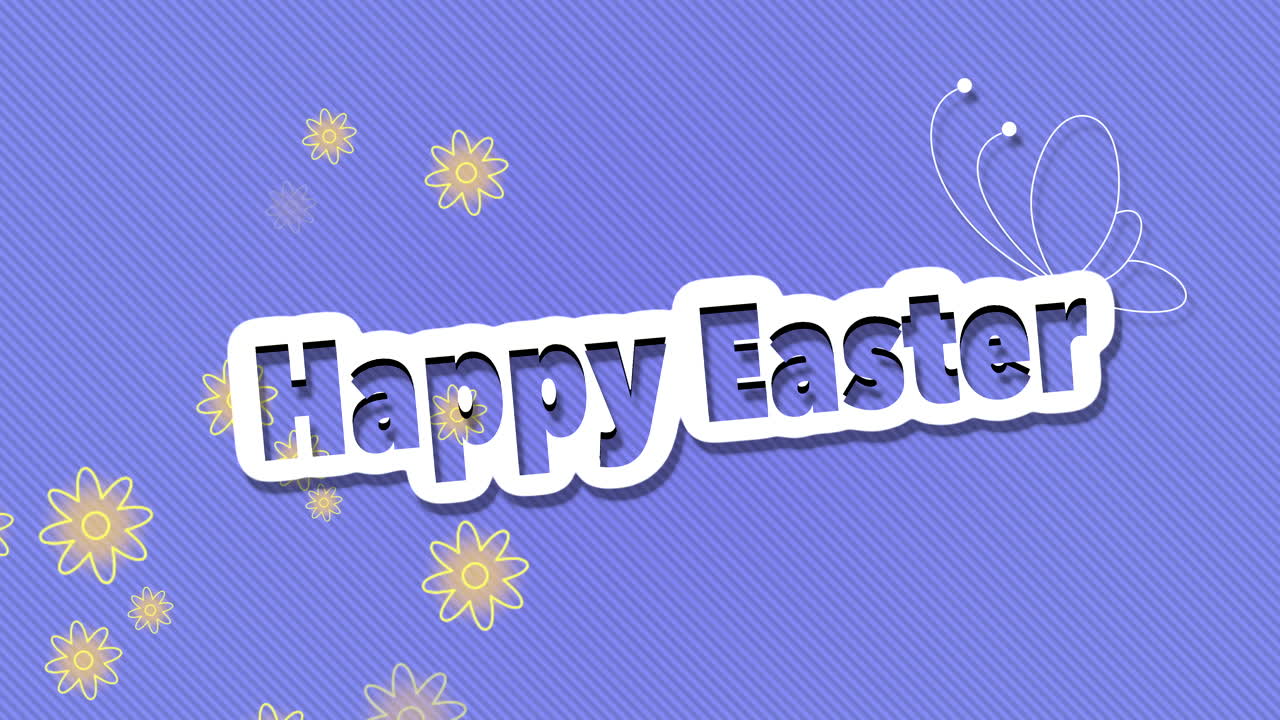 블루 그라데이션에 날아다니는 꽃과 나비와 함께 행복한 부활절