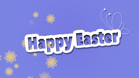 happy easter with flying flowers and butterfly on blue gradient