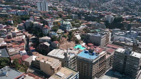 aerial view of historic buildings and urban landscape in valparaiso, chile