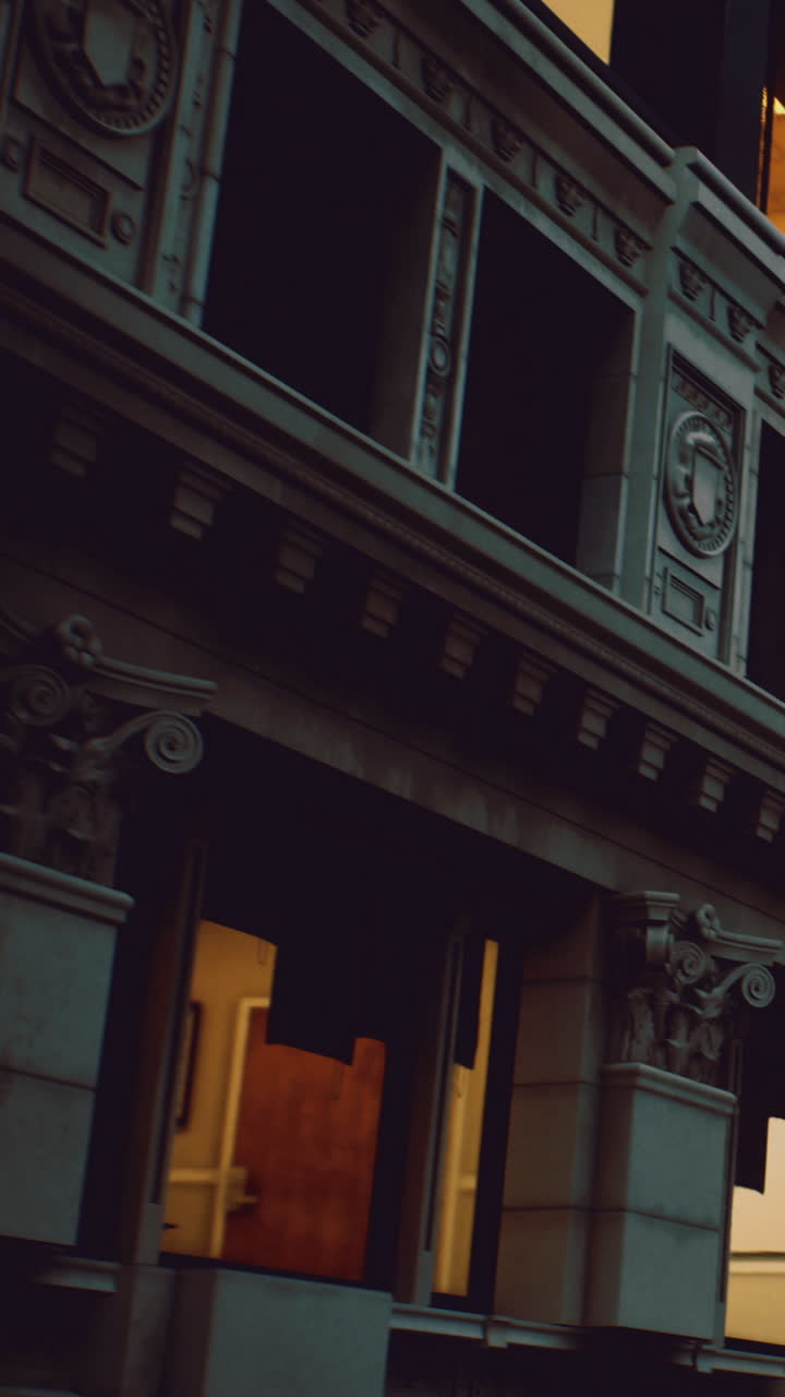 Edificio con dettagli architettonici nel centro città di sera.