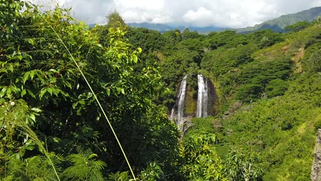 hd slow motion hawaii kauai pan left to right from 'opaeka'a falls to hillside with clouds in distance