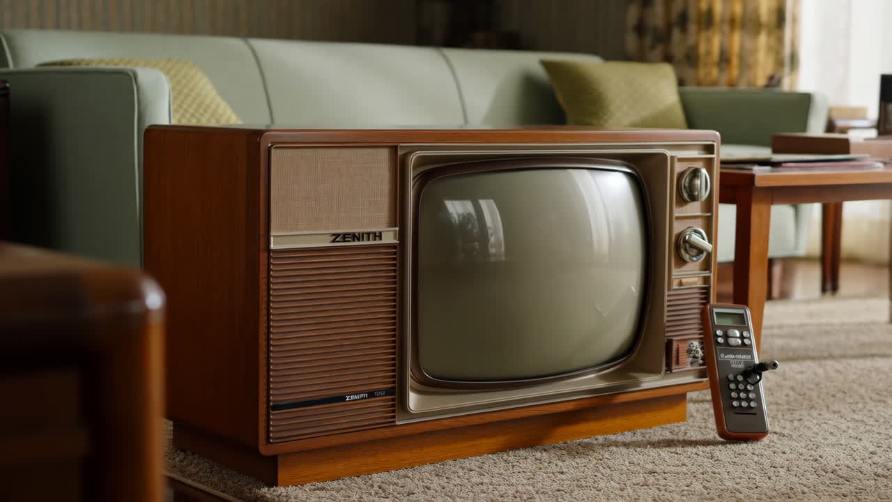Vintage Zenith Television with Remote Control in a Living Room