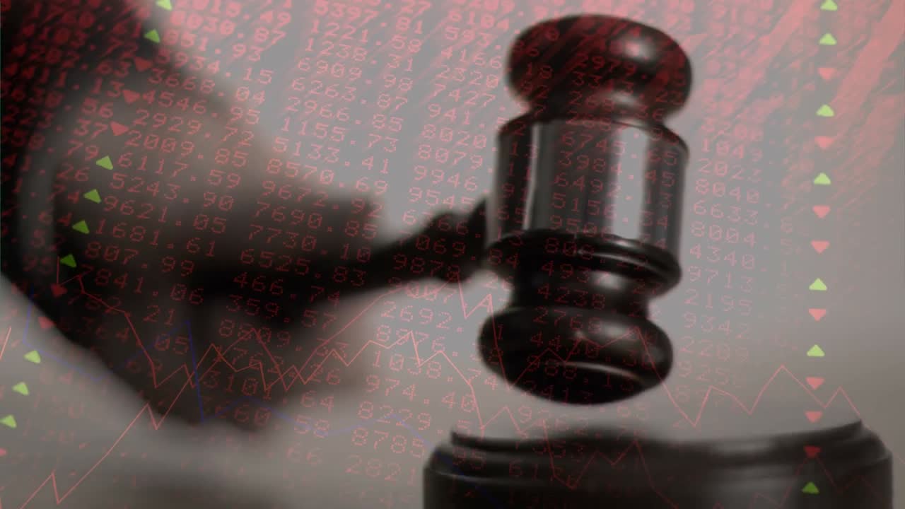 Animation of statistics and financial data processing over auctioneer's hammer