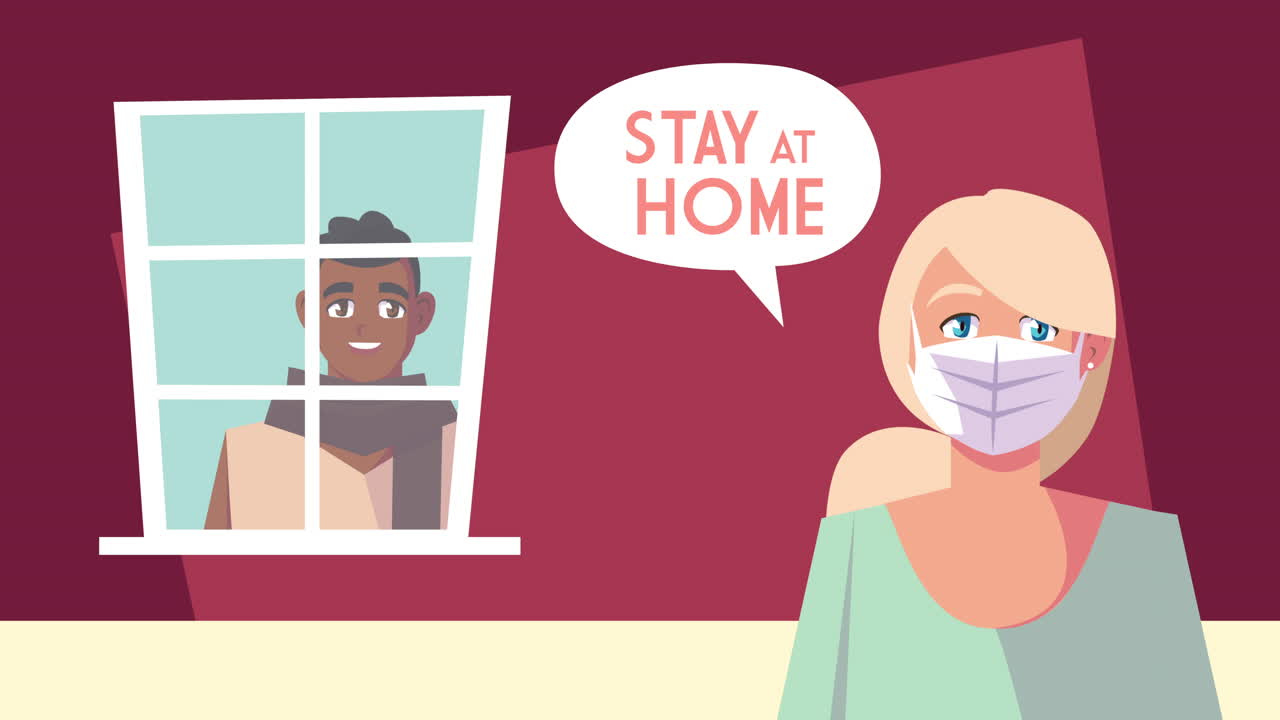 커플이 집에 머무르는 캠페인 애니메이션