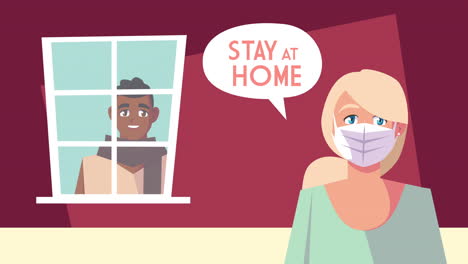 pareja que se queda en casa animación de campaña