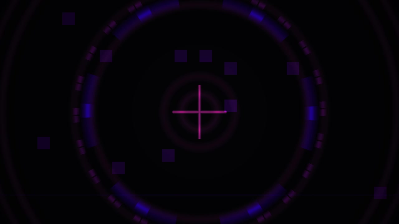 Abstract Digital HUD Interface with Pulsing Circles and Floating Squares