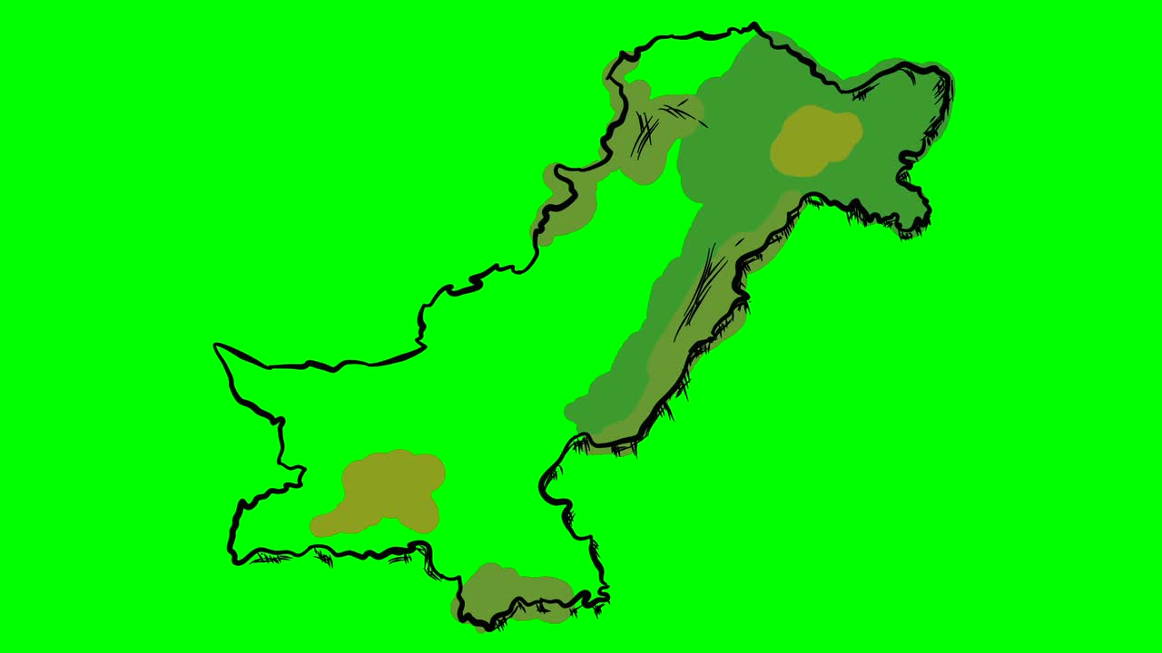 Pakistan drawing colored map on green screen isolated whiteboard