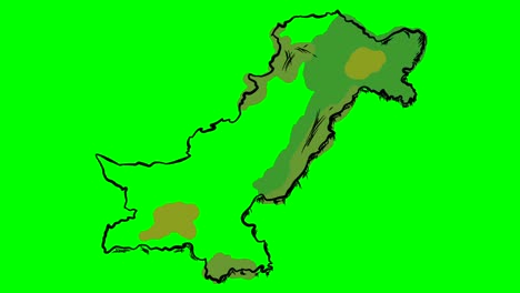 pakistan drawing colored map on green screen isolated whiteboard