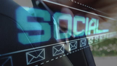 animation of social network text over hand with belt