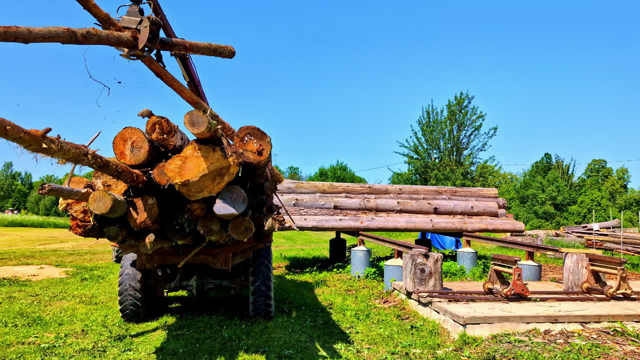 A Pile Of Logs Preparing To Transport. Static Shot