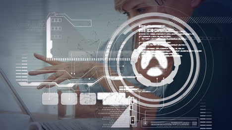 animation of digital interface and molecules over studding people