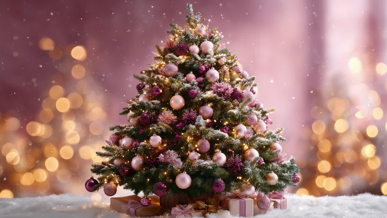 A Beautifully Decorated Christmas Tree Sparkles with Lights and Ornaments, Surrounded by Gifts, Creating a Festive Holiday Atmosphere Full of Cheer and Joy
