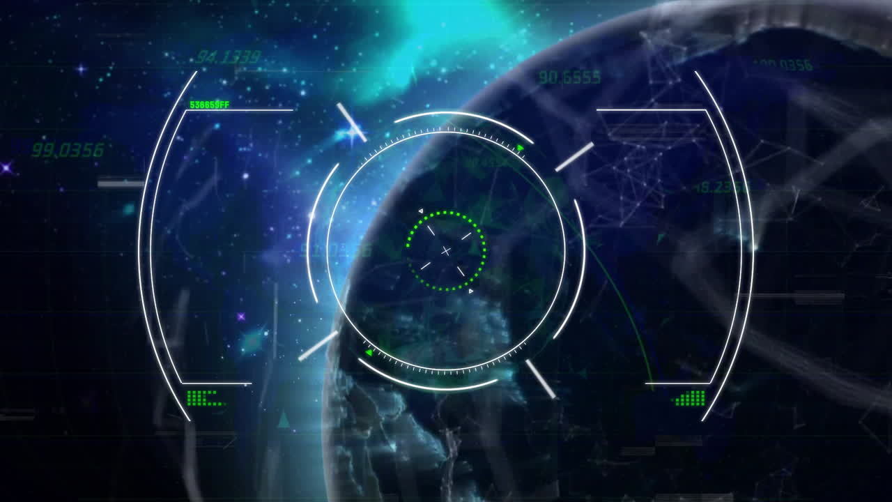 Targeting system animation over Earth with space background, futuristic technology