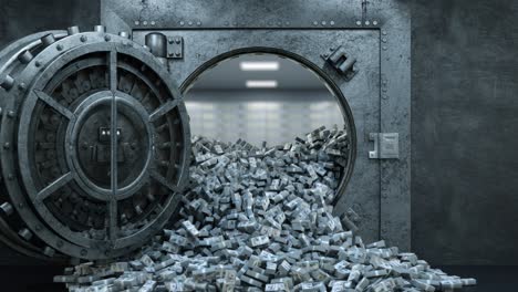 opening of the vault door in bank with a lot of money