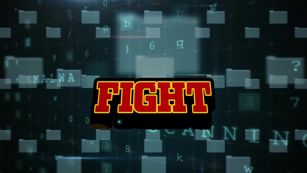 Animation of fight text over folder icons and data processing