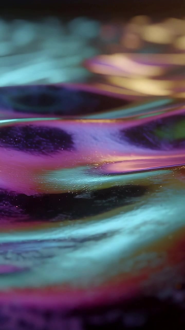 Vertical video: Shifting glossy film moving in studio with slow motion focus shifts revealing rings