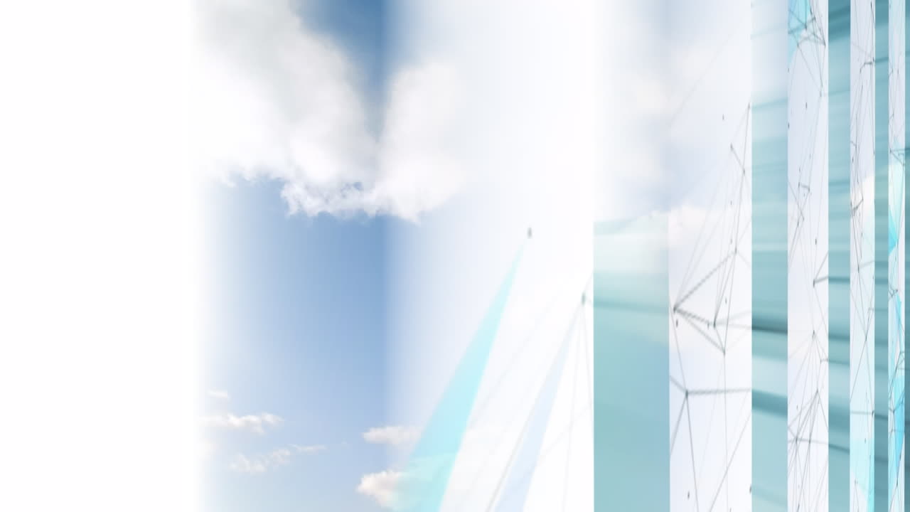 파란색 배경에 움직이는 모양과 구름의 애니메이션