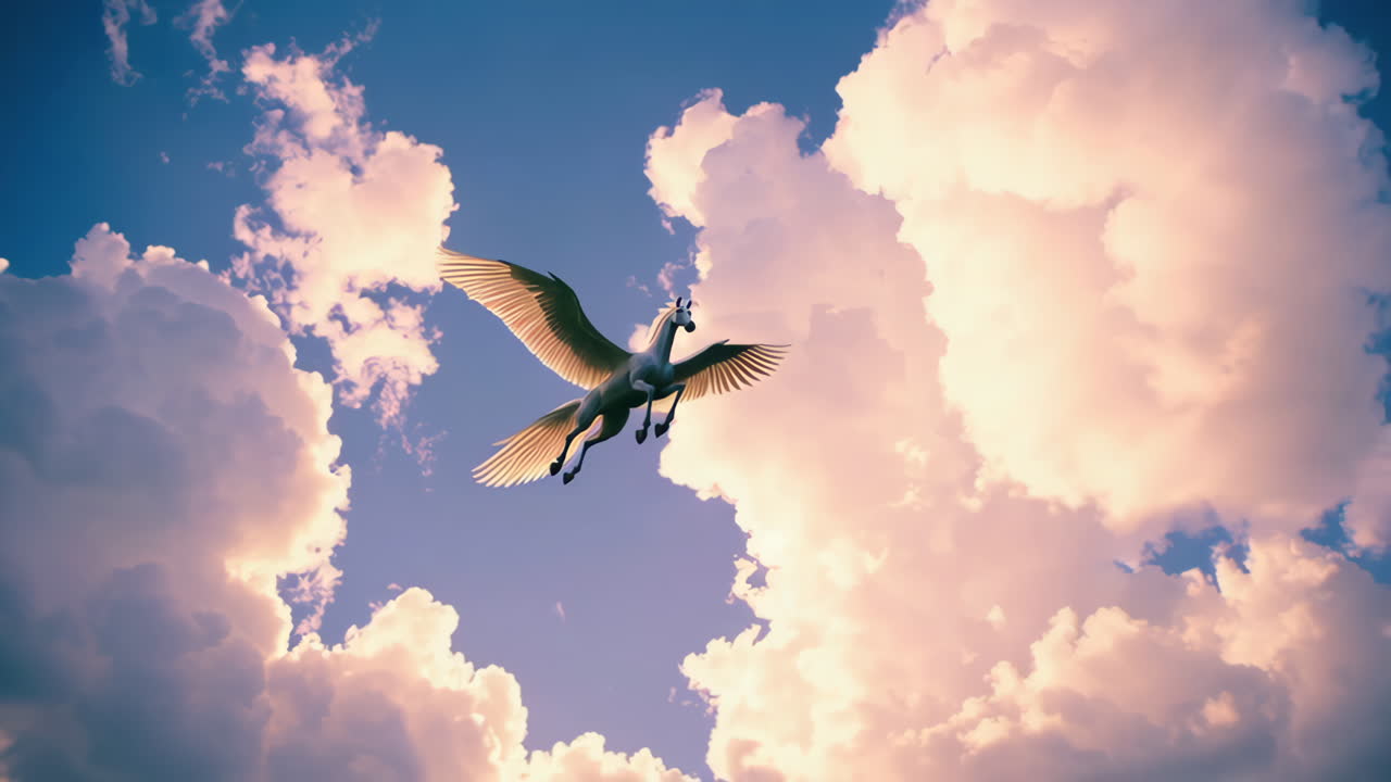 Majestic Pegasus Soaring Through Cloudy Skies