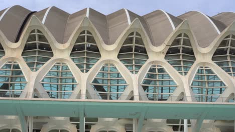 modern city of arts and science building in valencia city during sunny day, spain - panorama panning shot